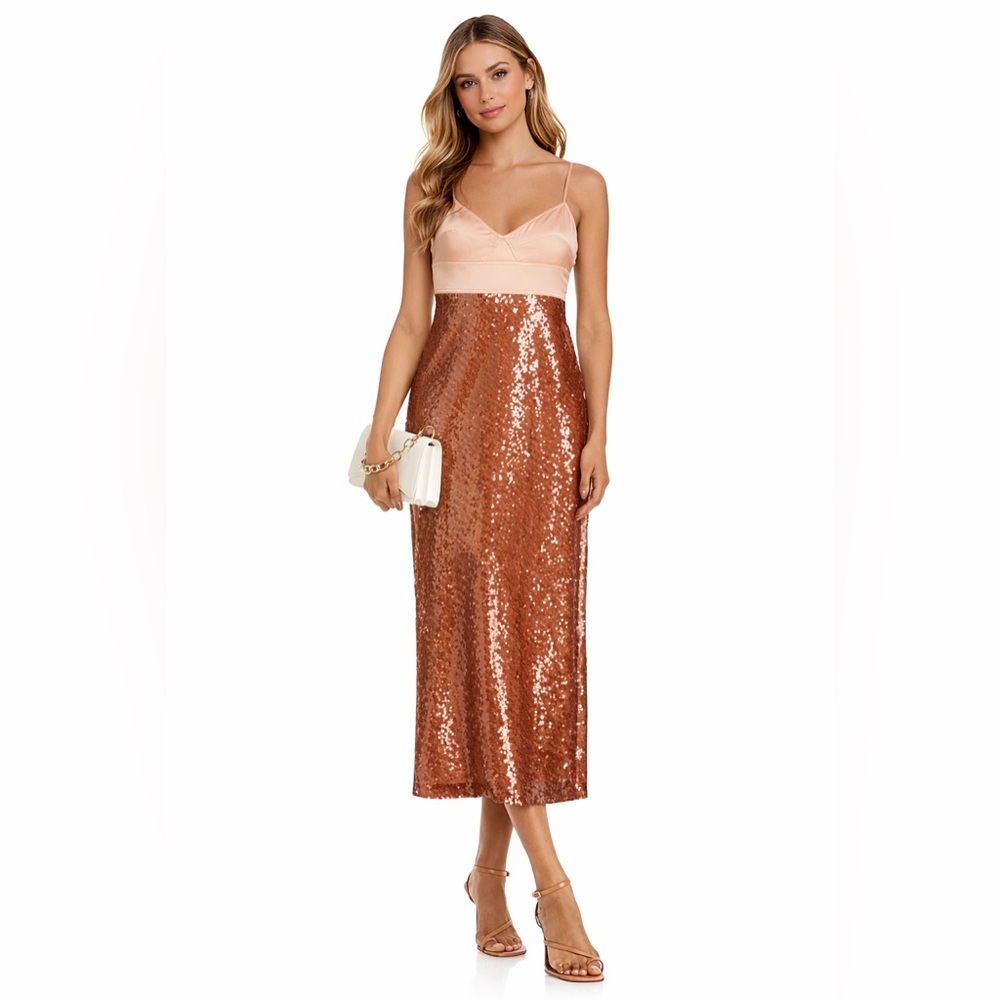 A.L.C. Gisele Corset Sequin Midi Dress | Brown | Size 2 | NWT